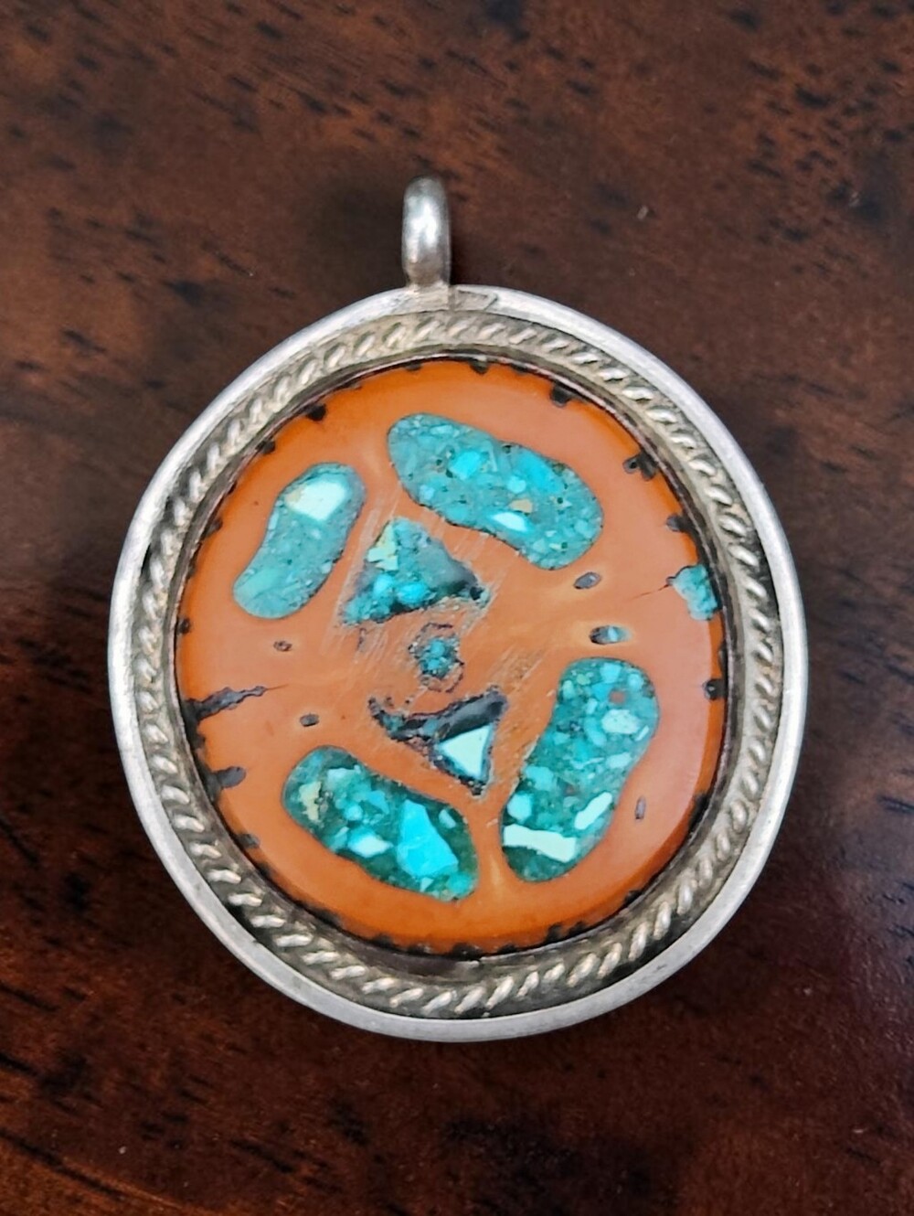 Vintage Sterling Navajo Walnut Turquoise Pendant